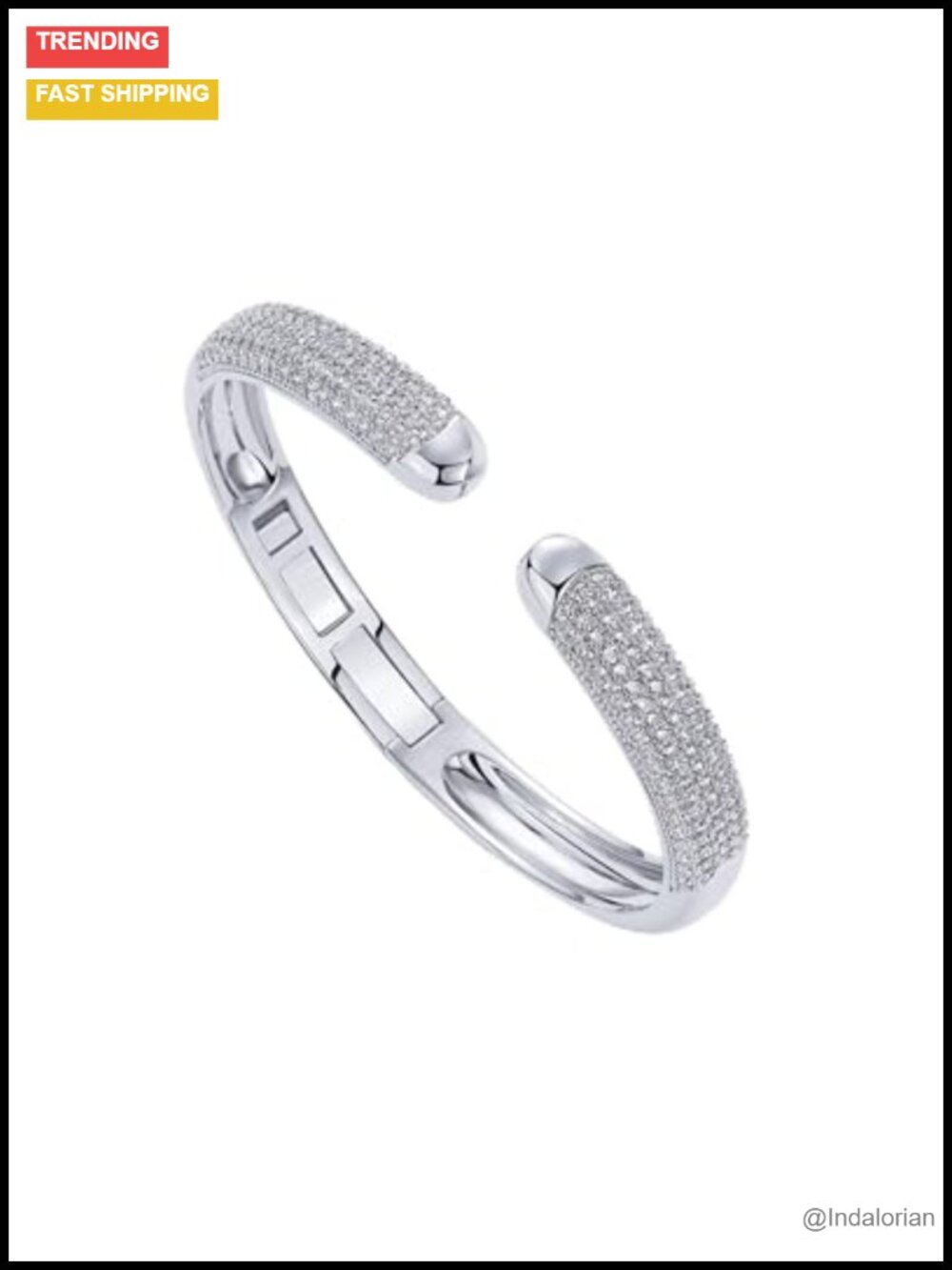 14k Gold Plated Cuff Bracelet with Pave CZ Stones, Hinged Bangle for Women